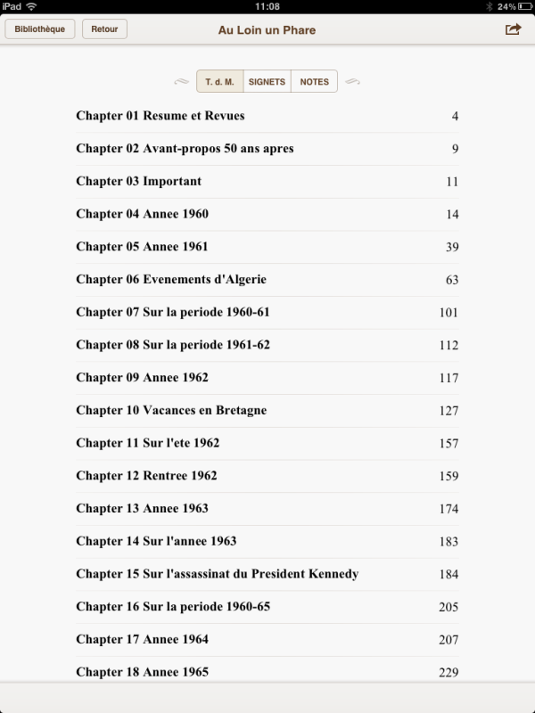Table des Matières sur iPad in Au Loin un Phare © gaelle kermen